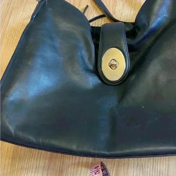 Coach solid black leather gold hardware 3 section shoulder bag purse - Picture 12 of 15